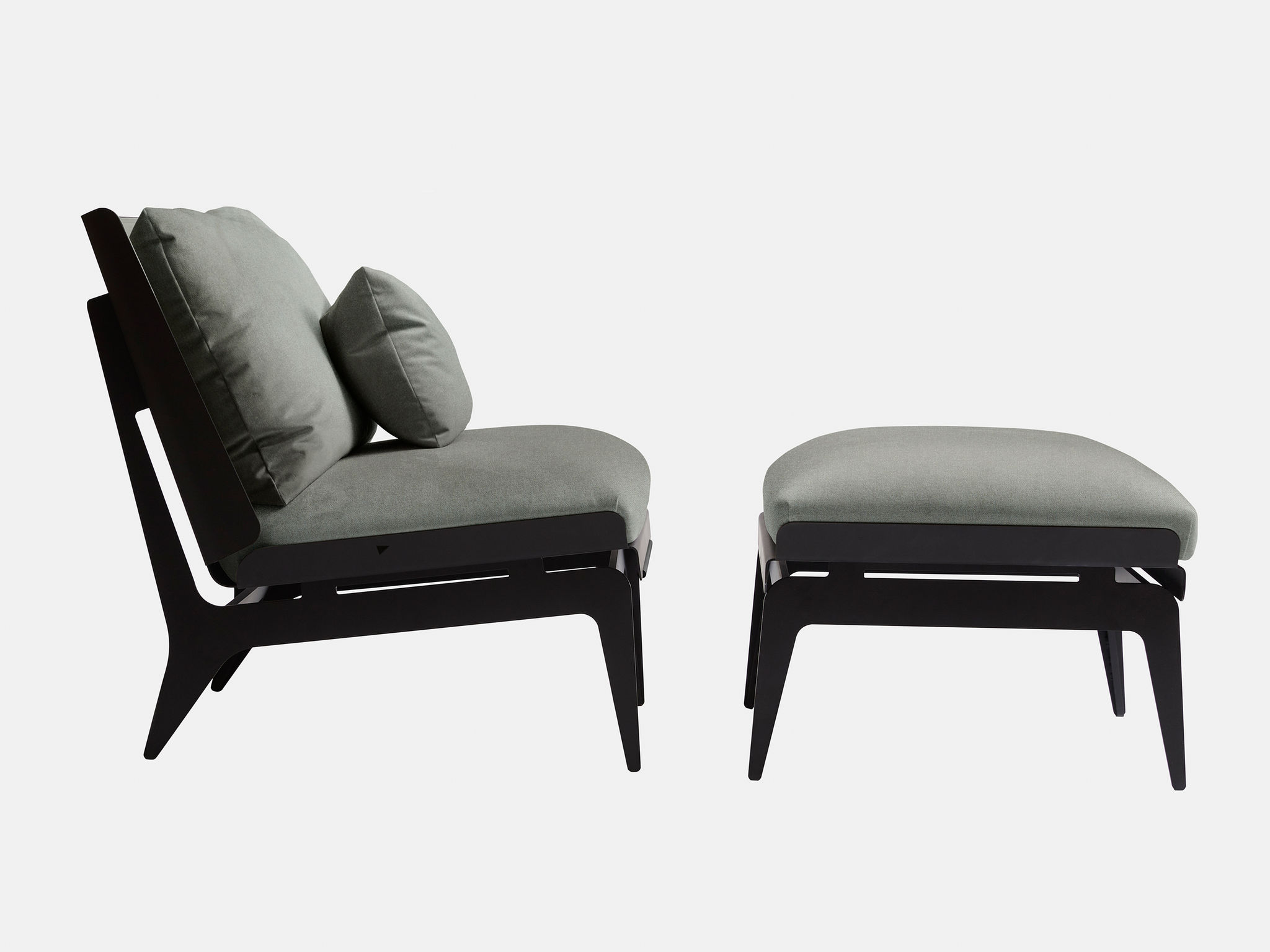 Twentieth GabrielScott BOUDOIR ChairOttoman GrayFabric GrayLeather BlackAccent