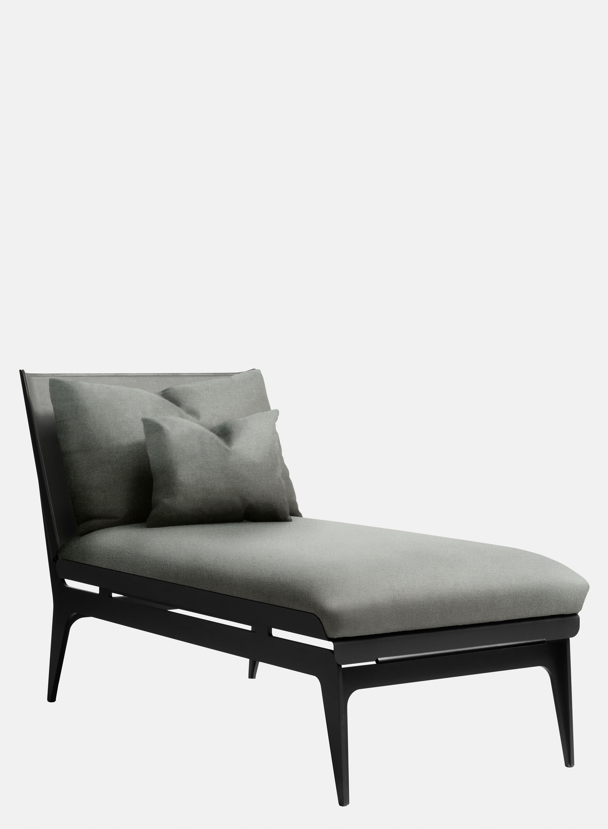 Twentieth GabrielScott BOUDOIR ChaiseLounge GayFabric GrayLeather BlackAccent