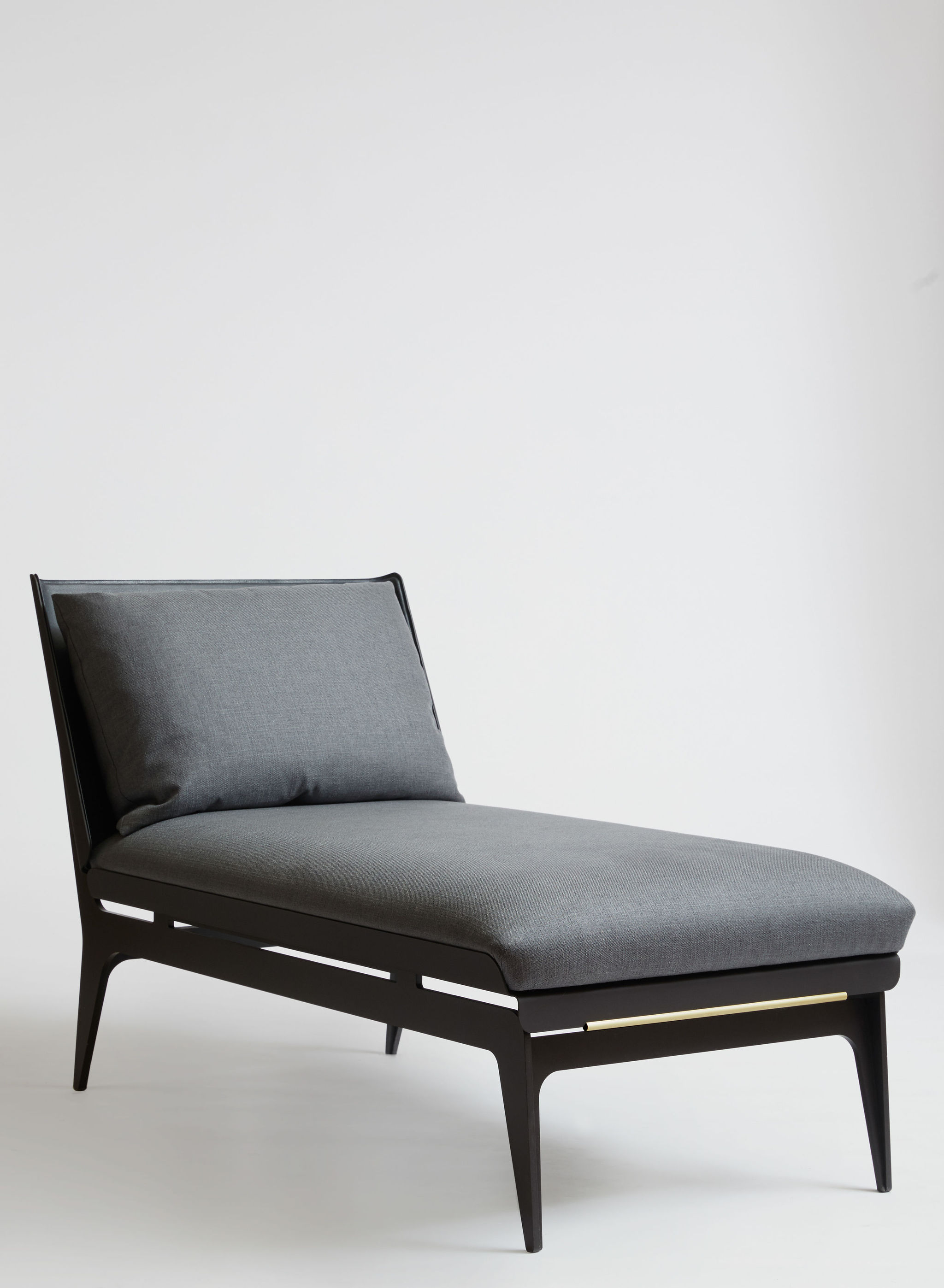 Twentieth GabrielScott BOUDOIR ChaiseLounge NavyFabric NavyLeather BrassAccent