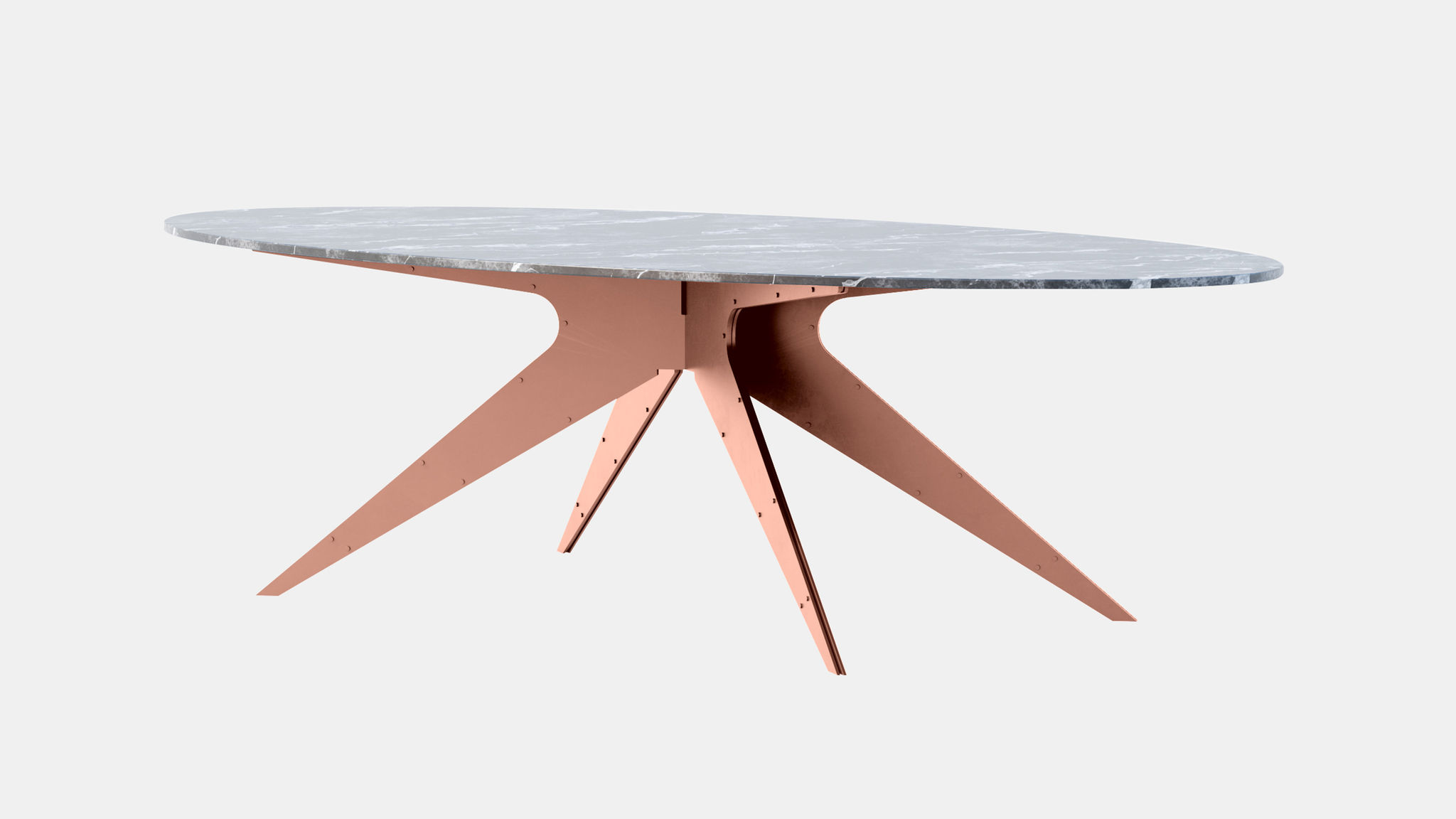 Twentieth GabrielScott DEAN OvalDiningTable GrigioCarnico CopperBase