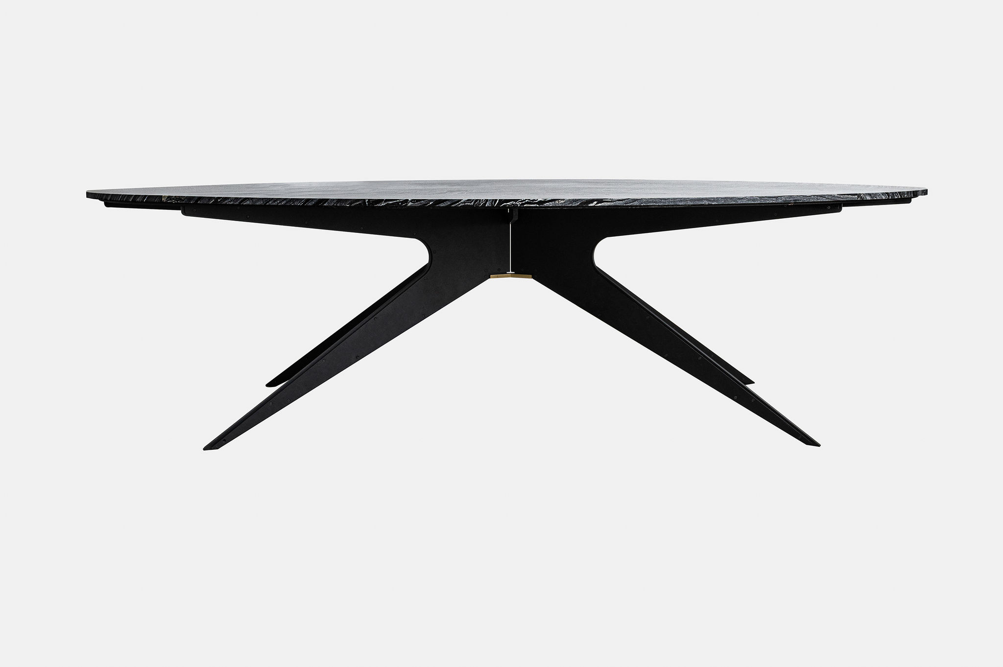 Twentieth GabrielScott DEAN OvalDiningTable SilverWaveMarble BlackBase BrassBracket