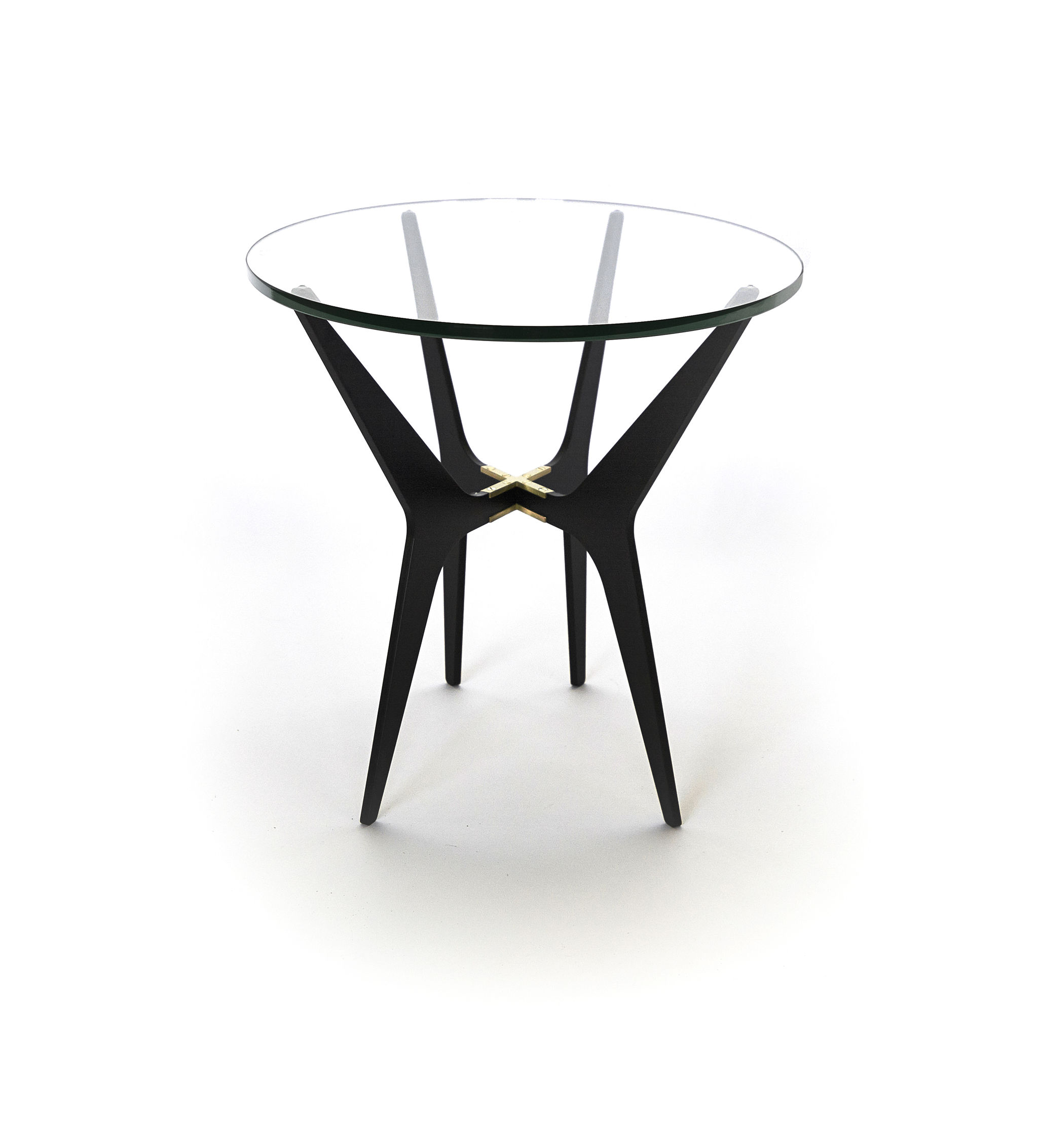 Twentieth GabrielScott DEAN OvalSideTable Clear BlackBase BrassBracket CloseUp