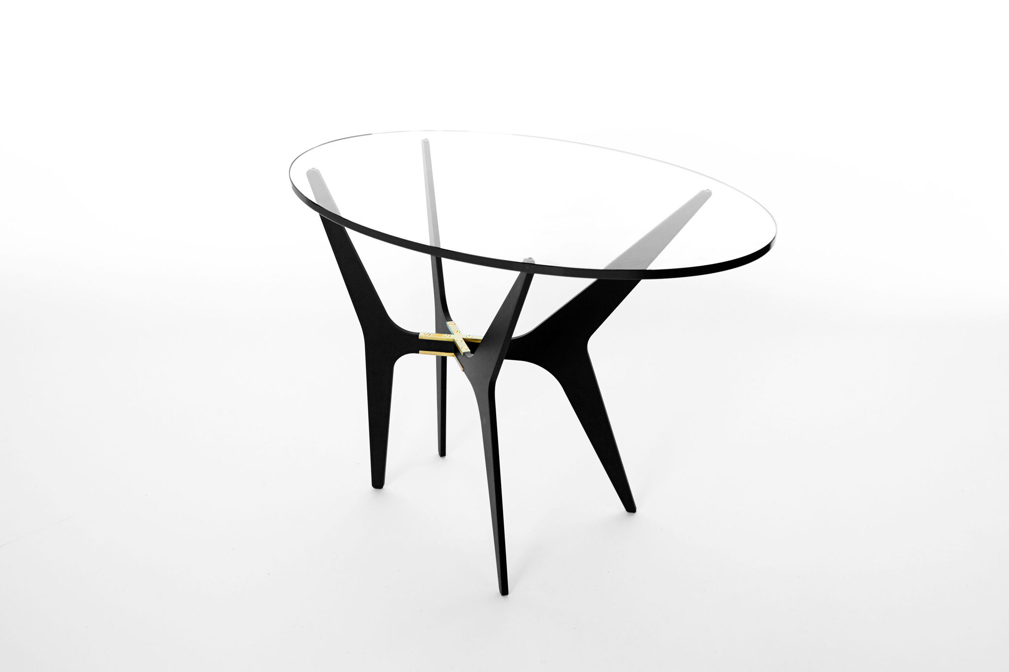 Twentieth GabrielScott DEAN OvalSideTable Clear BlackBase BrassBracket