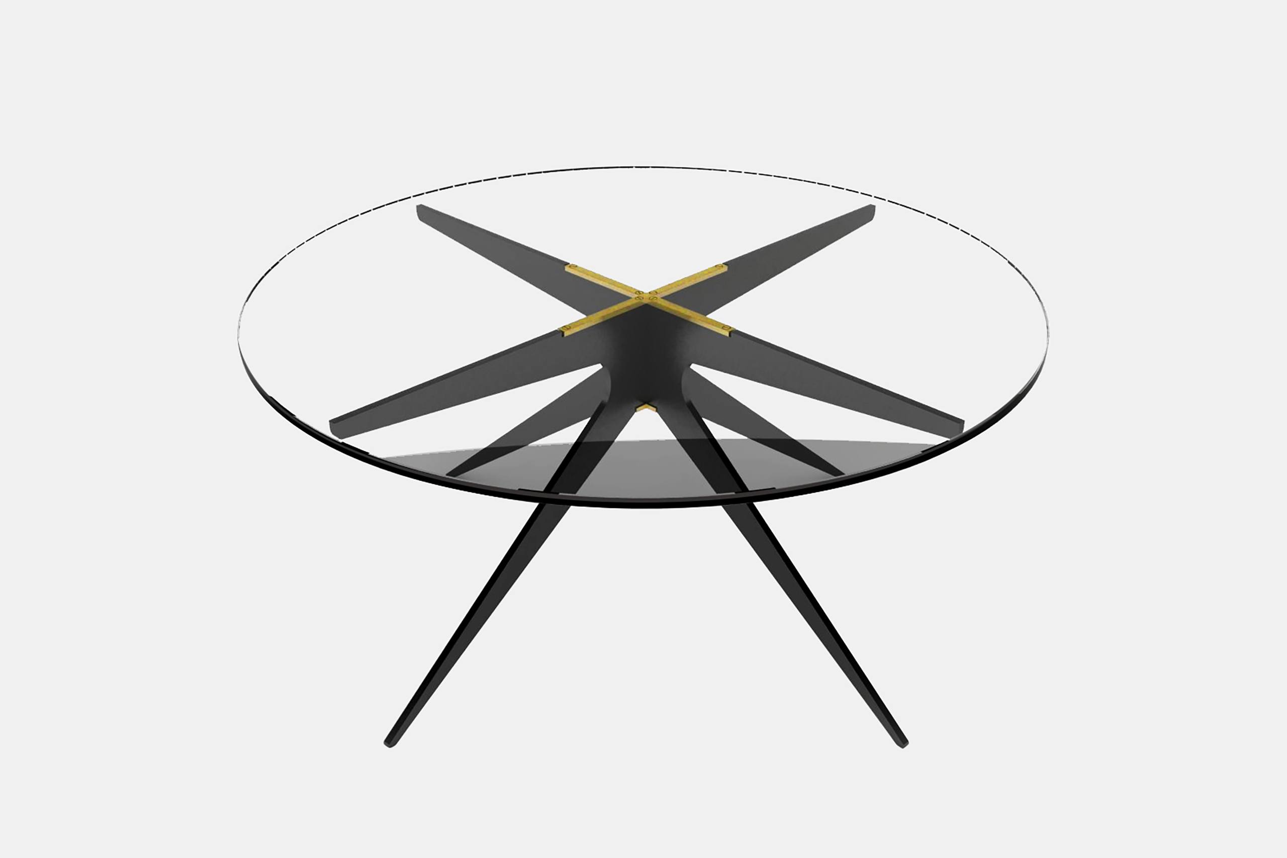 Twentieth GabrielScott DEAN RoundCoffeeTable Clear BlackBase BrassAccent
