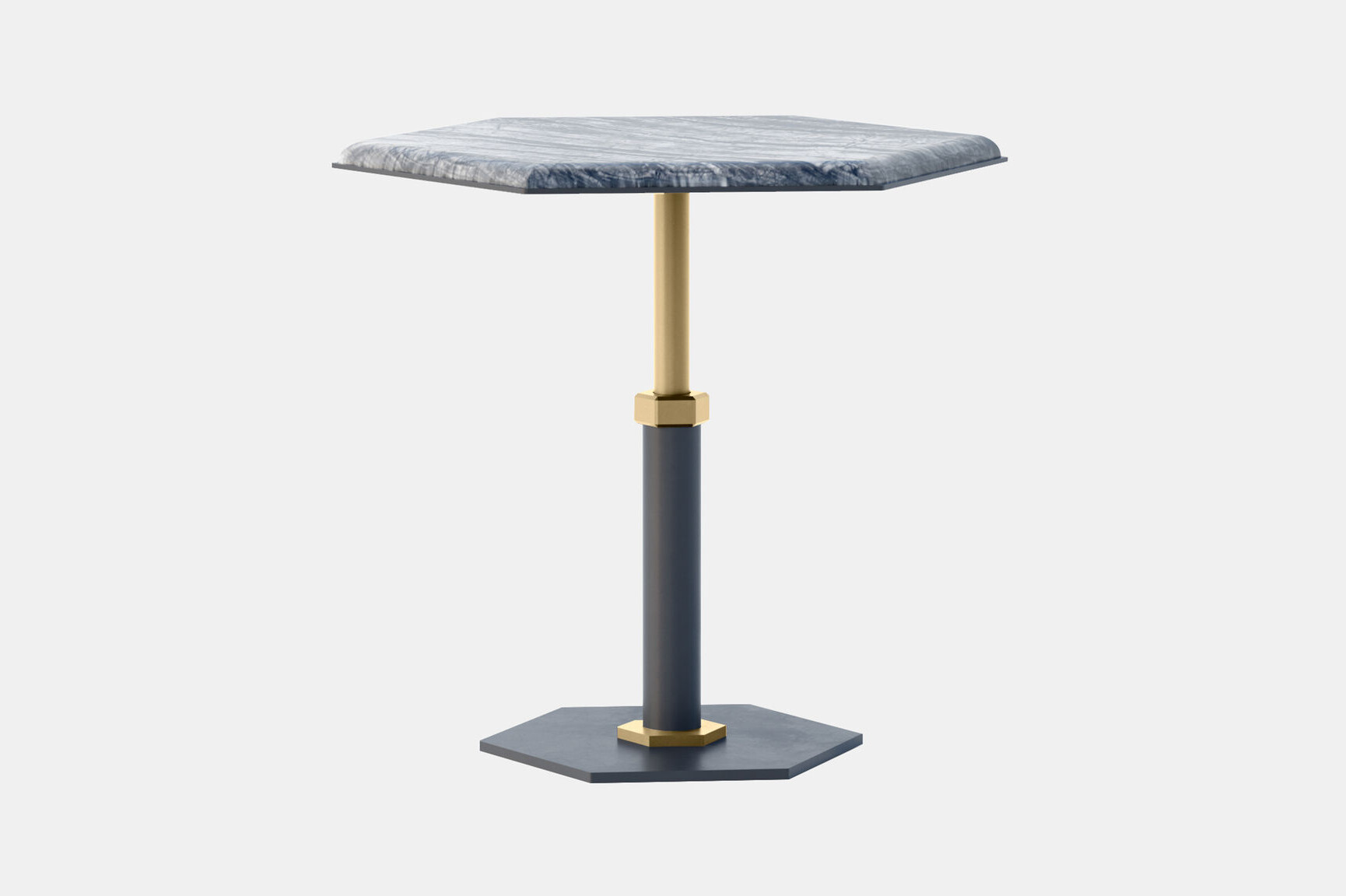 Twentieth GabrielScott PEDESTAL HexagonSideTable SilverWave BlackBaseBrassAccent