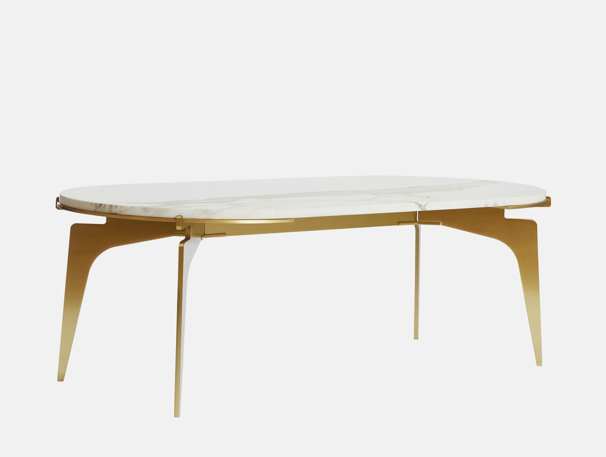 Twentieth GabrielScott PRONG RacetrackCoffeeTable BiancoGioia BrassBaseAccent