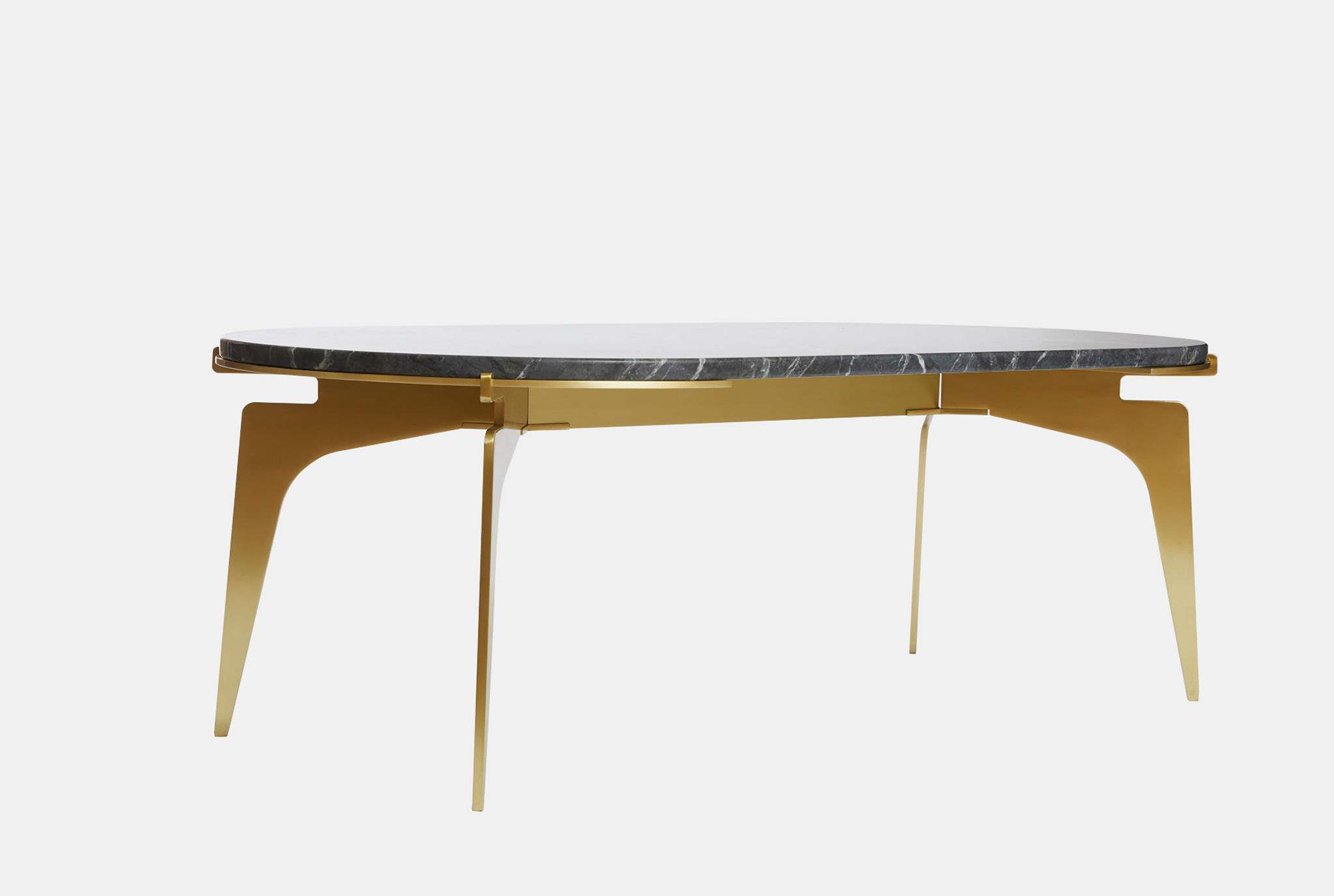 Twentieth GabrielScott PRONG RacetrackCoffeeTable GrigioCarnico BrassBaseAccent