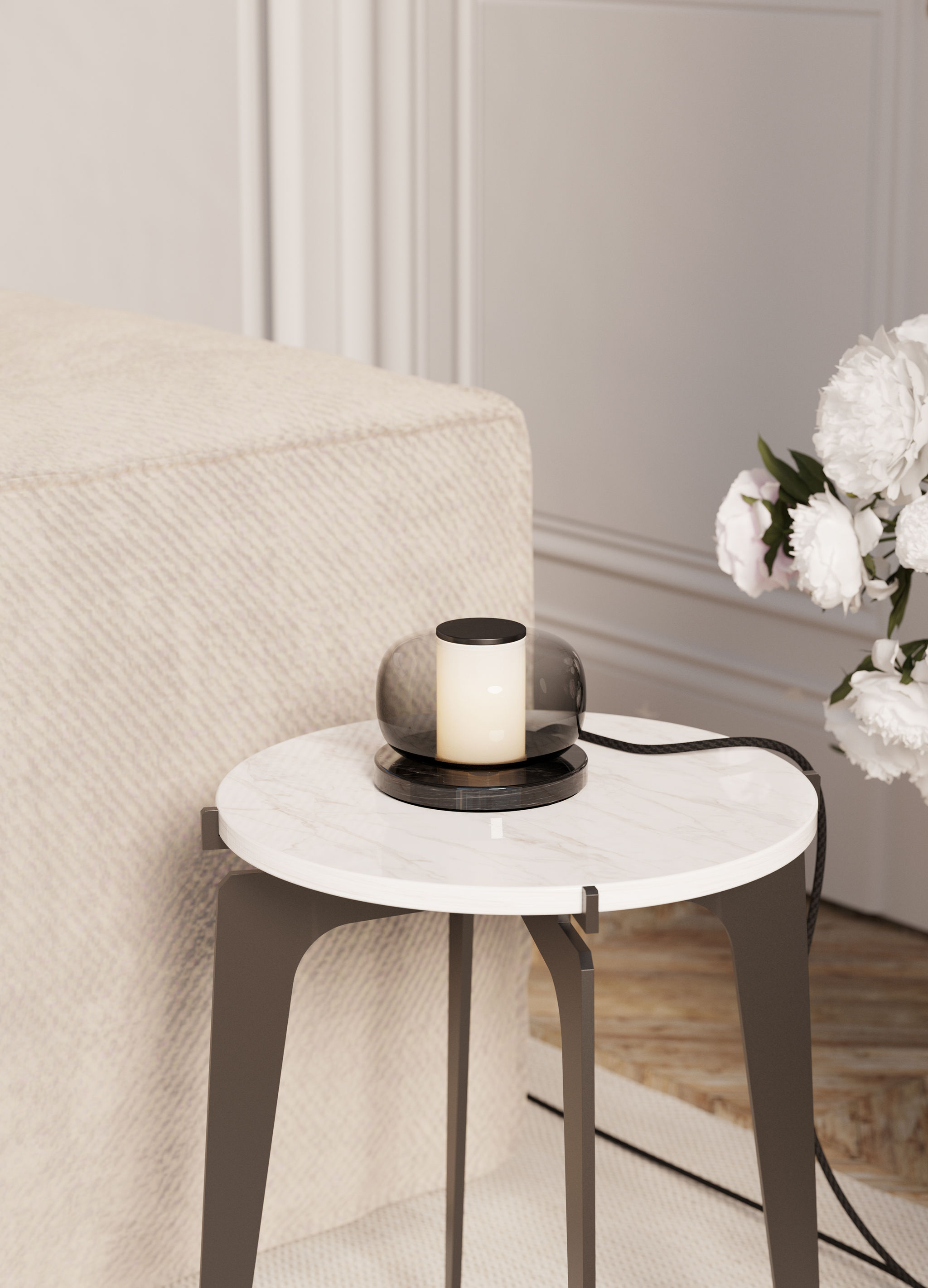 Twentieth GabrielScott PRONG SideCoffeeTable BiancoGioia BlackBase SITU