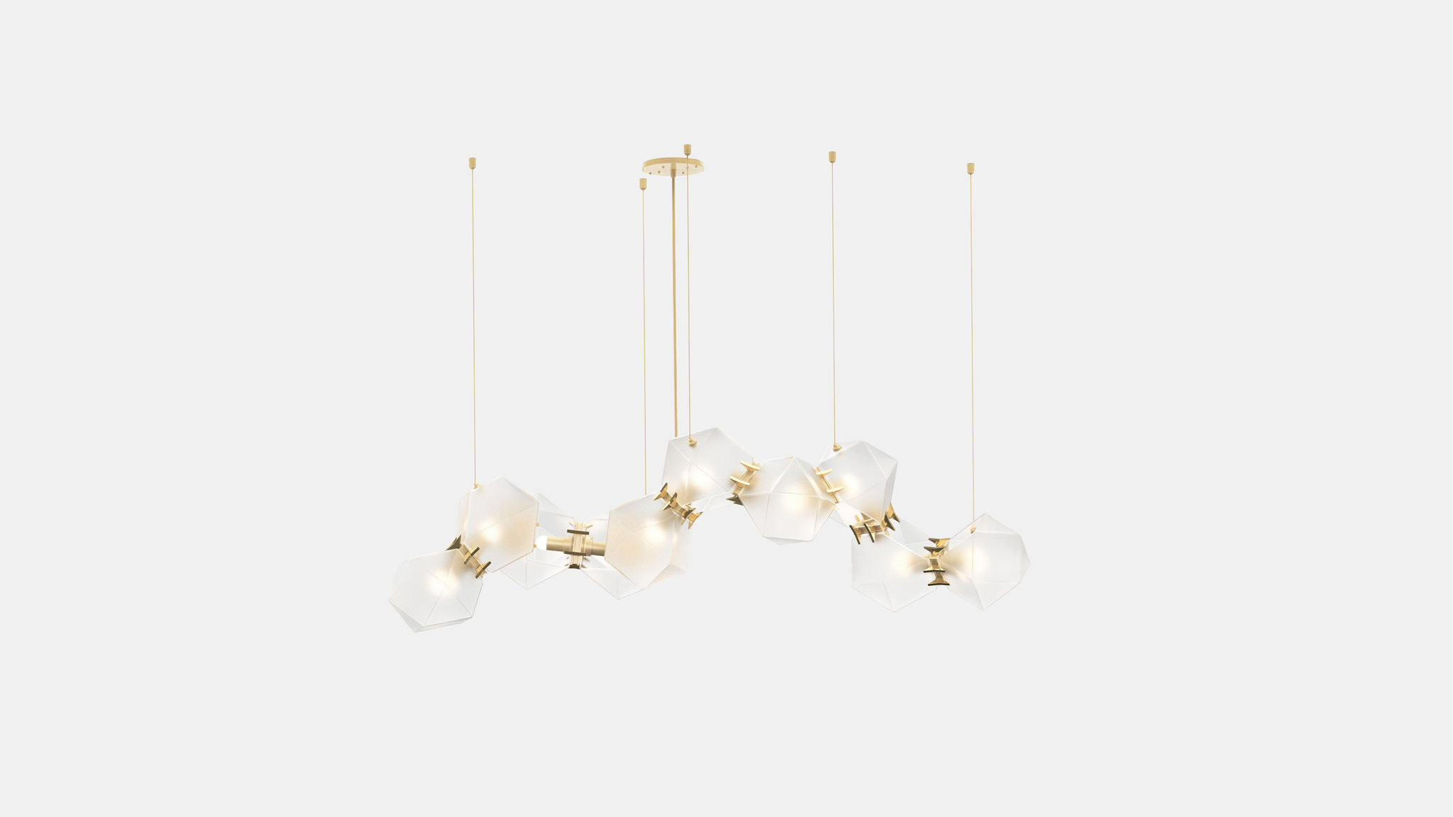 Twentieth GabrielScott WELLES GlassChandelier10 Alabaster Brass