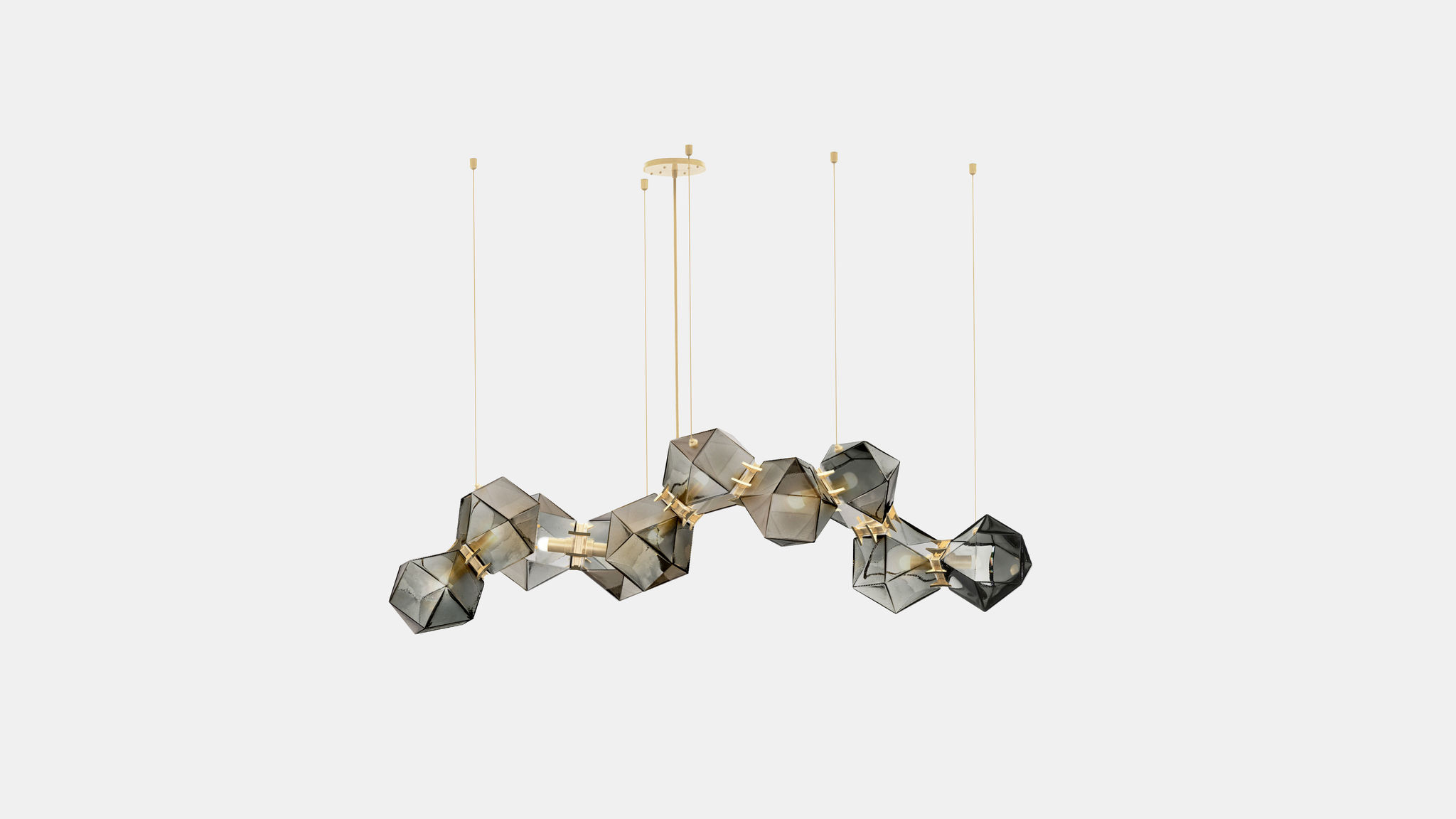 Twentieth GabrielScott WELLES GlassChandelier10 Smoked Brass