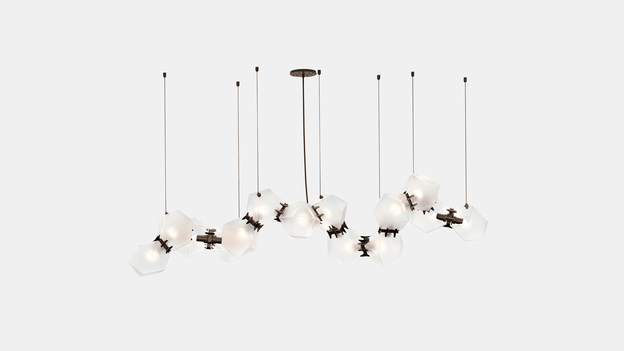 Twentieth GabrielScott WELLES GlassChandelier14 Alabaster Bronze