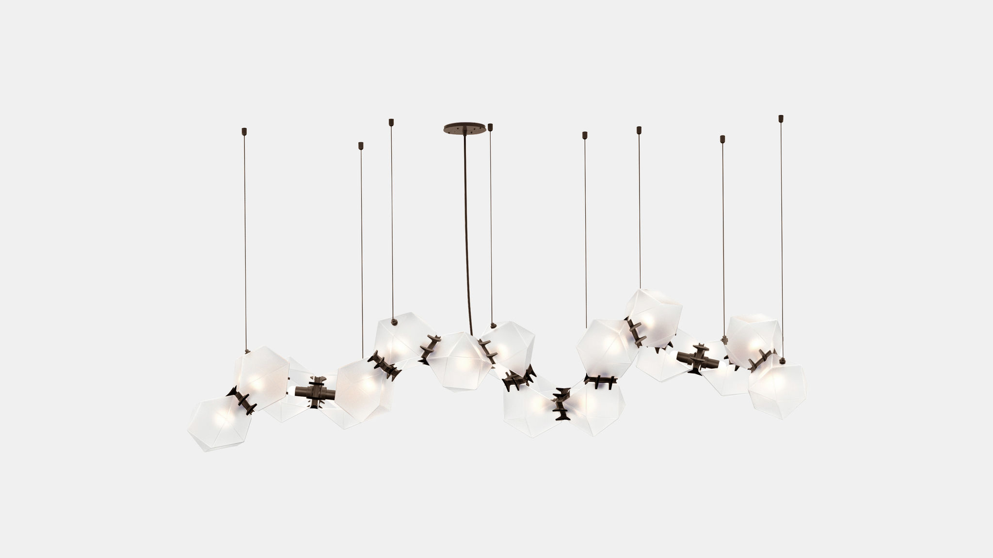 Twentieth GabrielScott WELLES GlassChandelier16 Alabaster Bronze