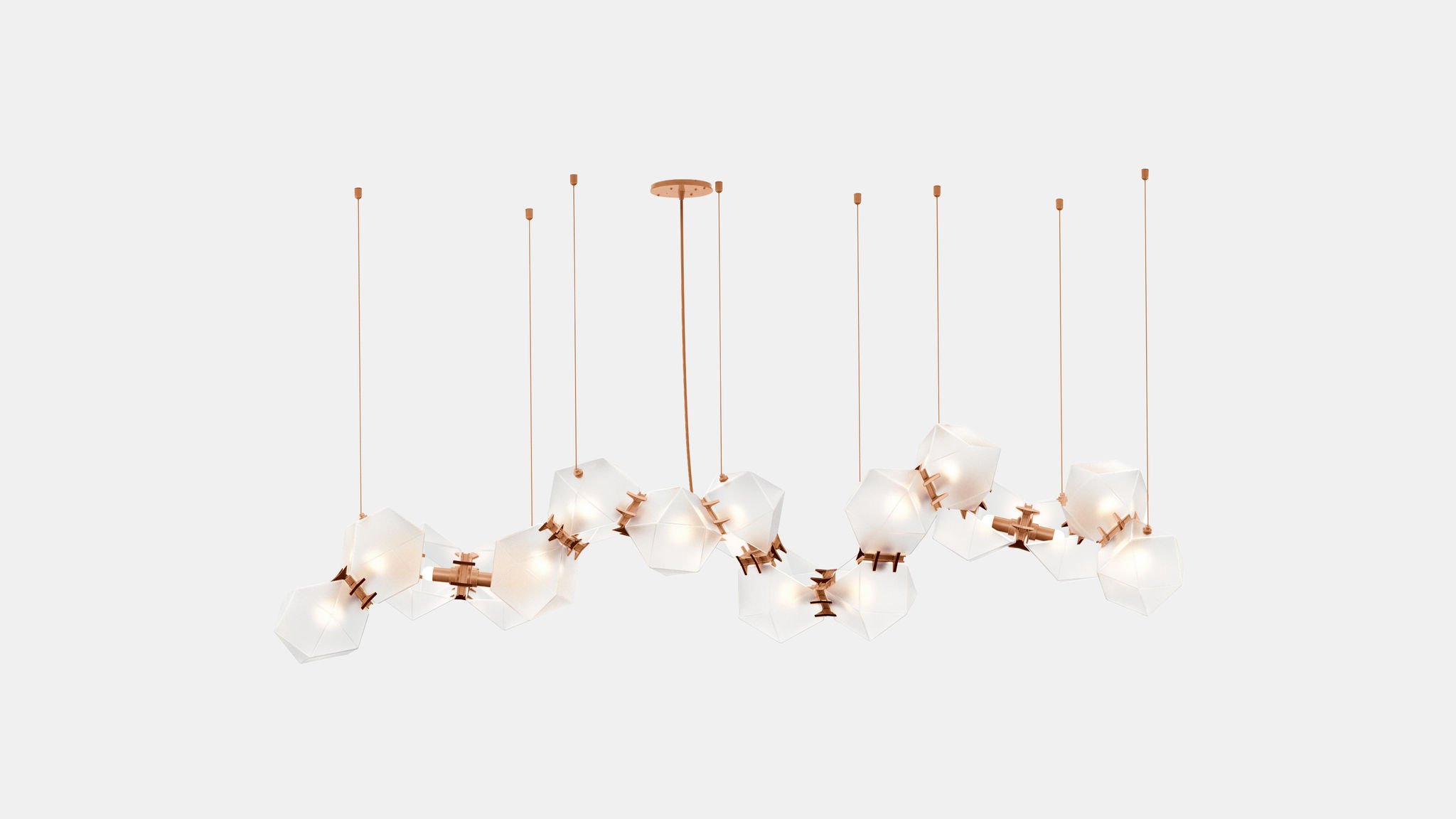 Twentieth GabrielScott WELLES GlassChandelier16 Alabaster Copper