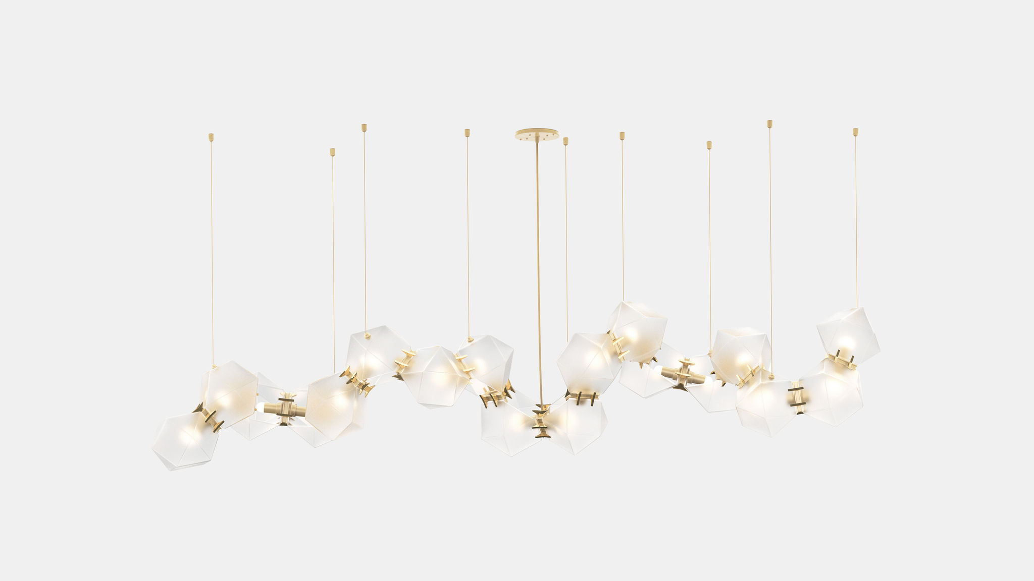 Twentieth GabrielScott WELLES GlassChandelier18 Alabaster Brass