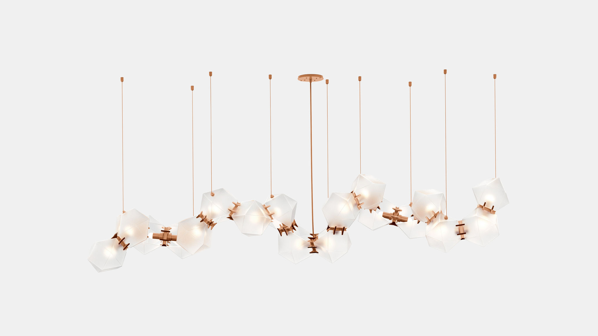 Twentieth GabrielScott WELLES GlassChandelier18 Alabaster Copperl