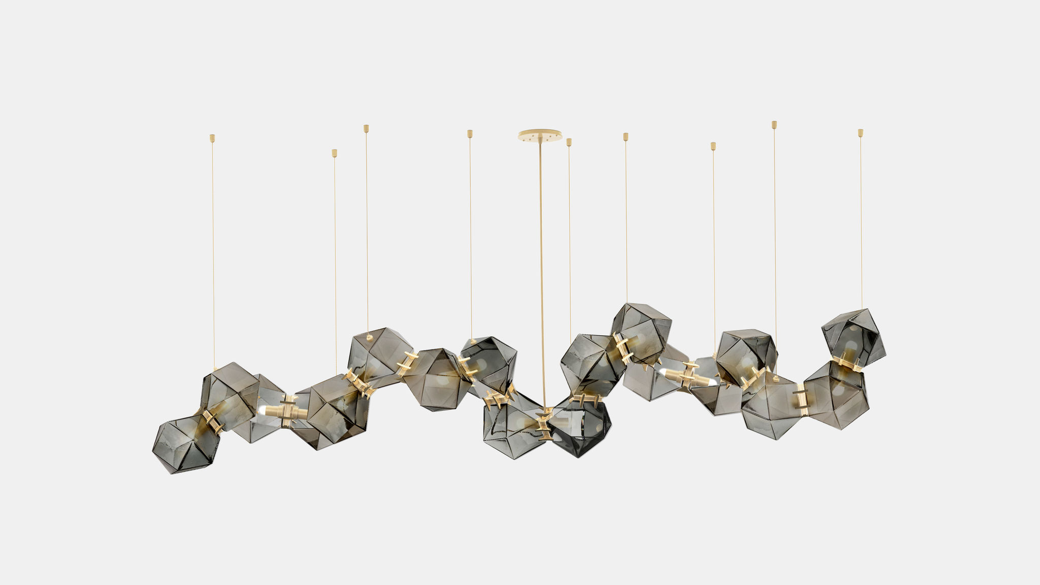 Twentieth GabrielScott WELLES GlassChandelier18 Smoked Brass