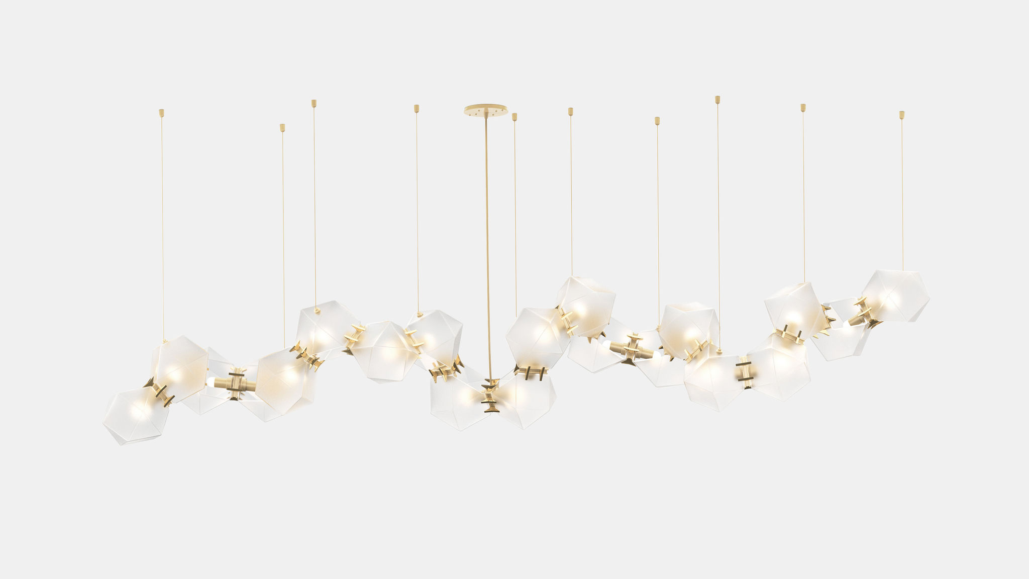 Twentieth GabrielScott WELLES GlassChandelier20 Alabaster Brass