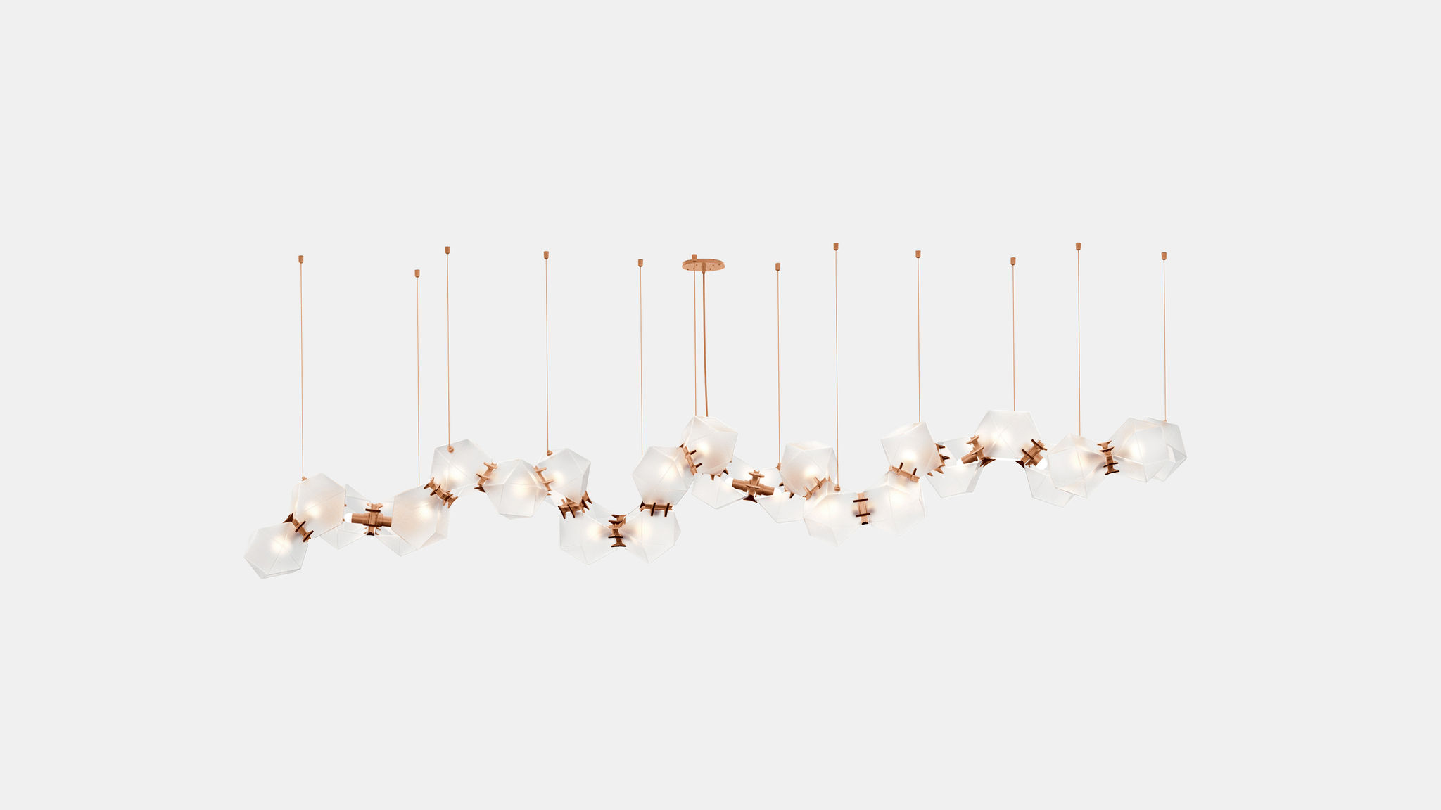 Twentieth GabrielScott WELLES GlassChandelier24 Alabaster Copper