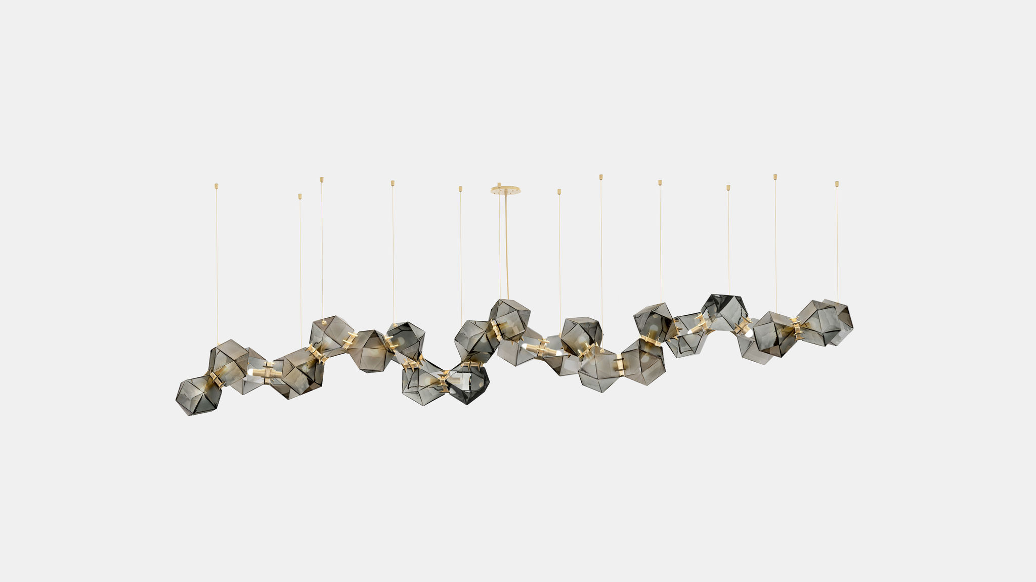 Twentieth GabrielScott WELLES GlassChandelier24 Smoked Brass