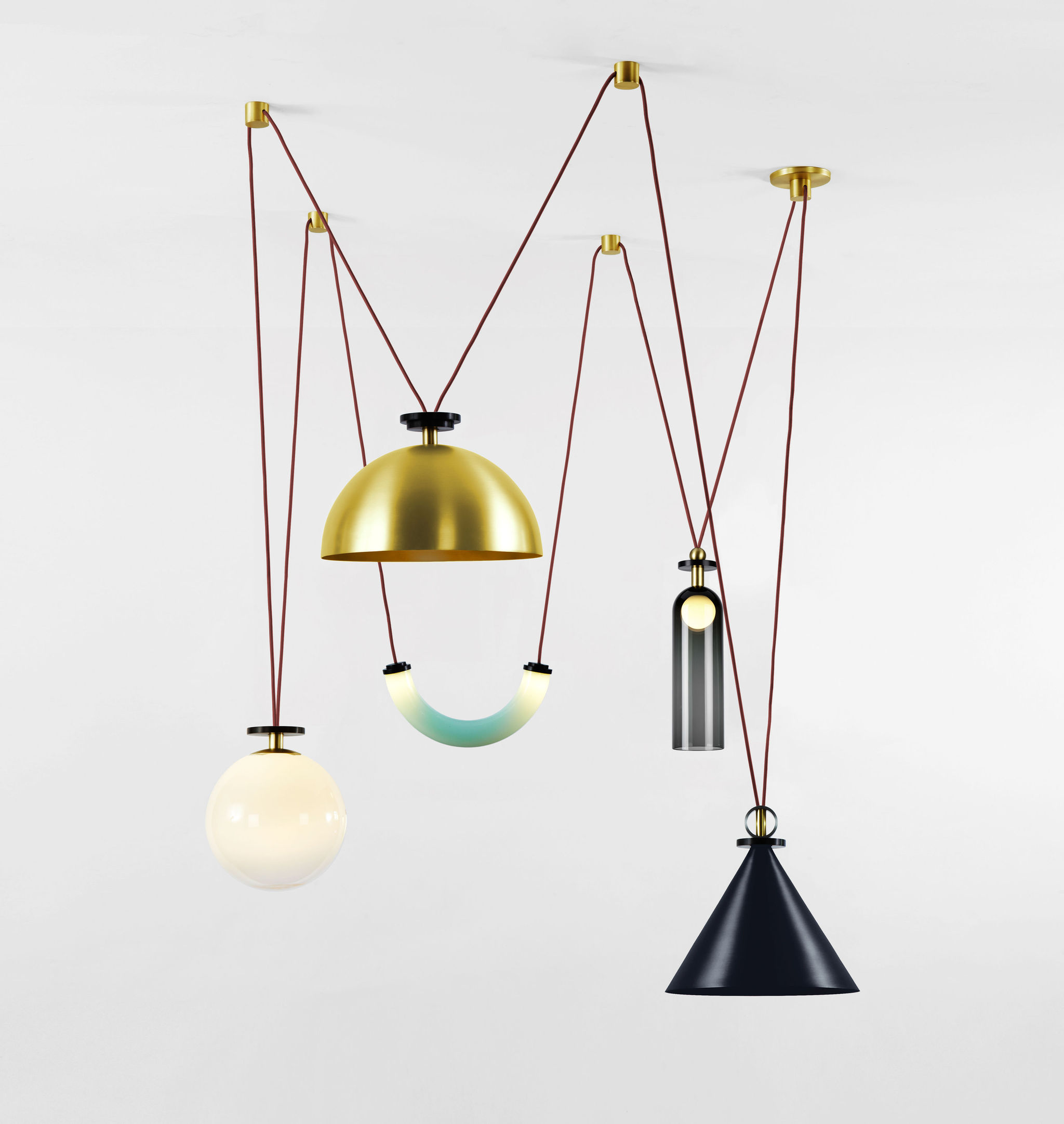 Twentieth RollHill SHAPEUP 5Chandelier BrassBlk