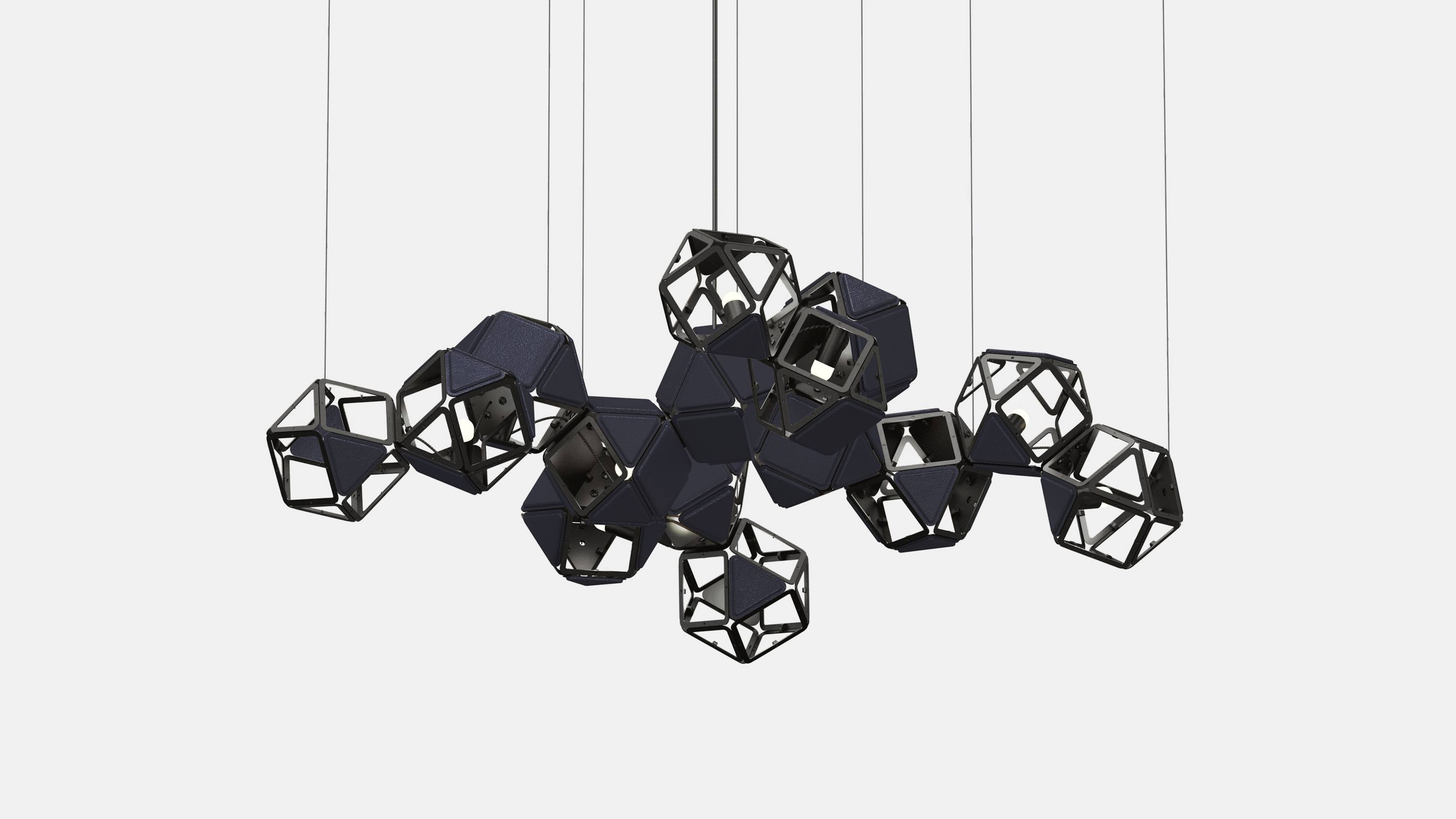 Welles Central Chandelier_SM_Blackened Steel_Navy Leather