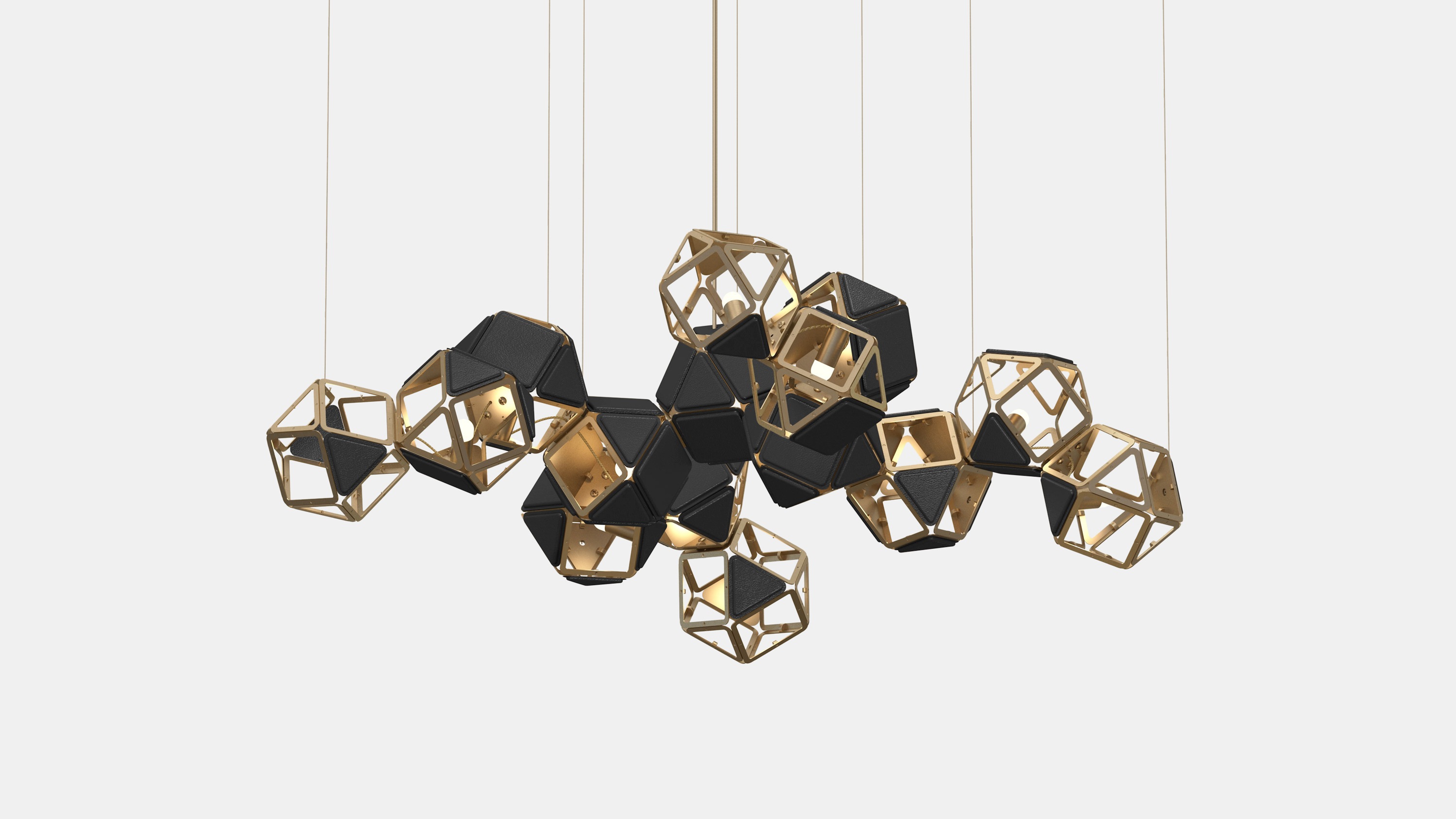 Welles Central Chandelier_SM_Satin Brass_Black Leather