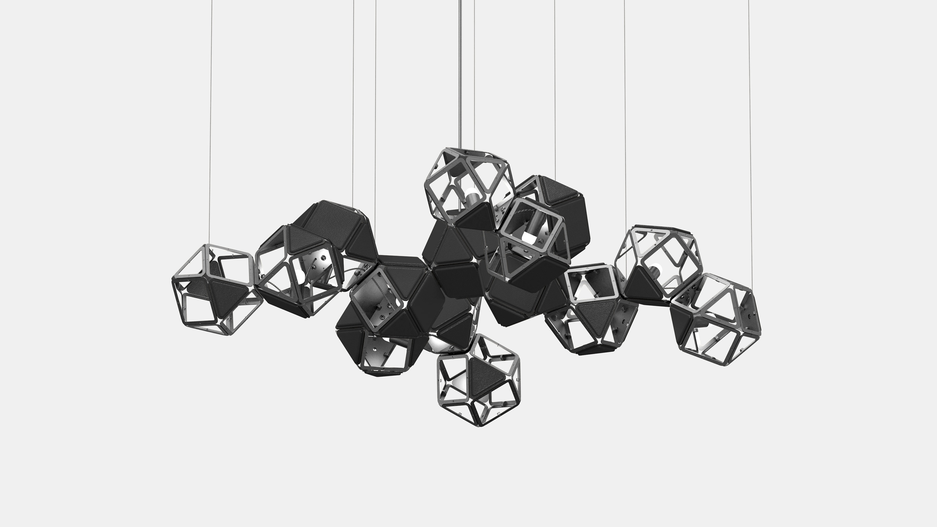 Welles Central Chandelier_SM_Satin Nickel_Black Leather