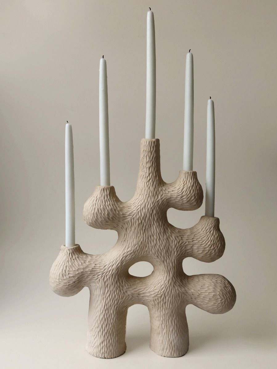 Twentieth Jan Earnst Forest Candelabra White Stoneware Clay 04 02