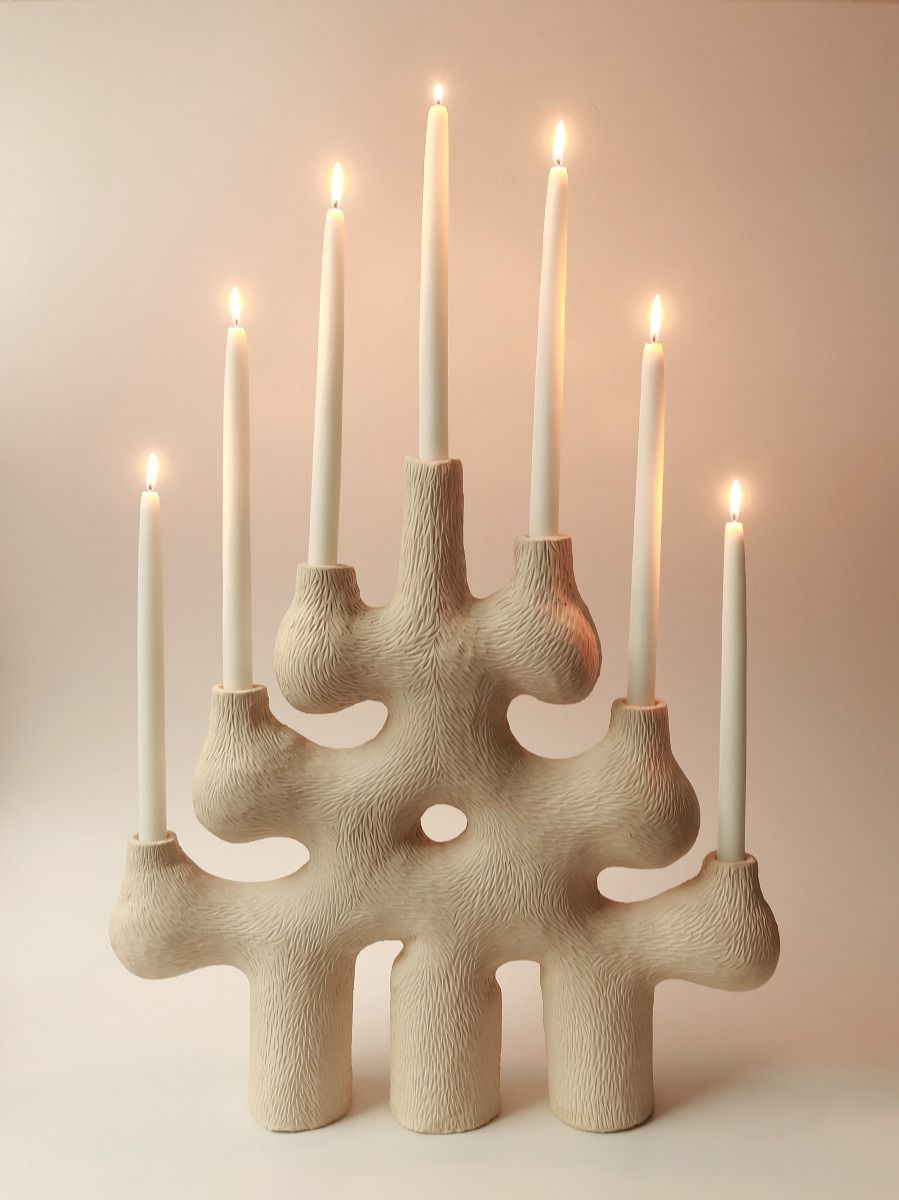 Twentieth Jan Earnst Forest Candelabra White Stoneware Clay 05 04