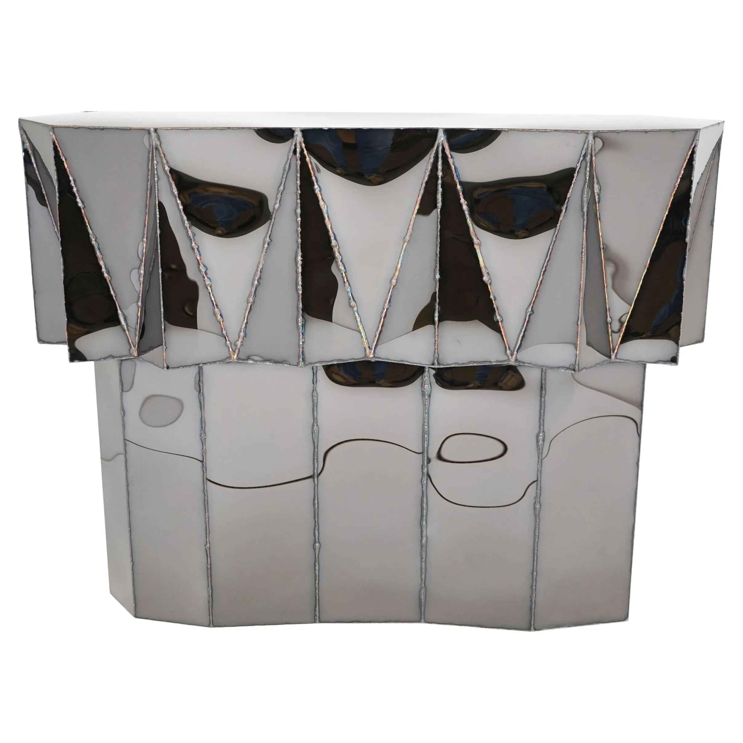 Jagged Edge Console In Welded Mirror Polished Stainless Steel By Julian Mayor 1 1.jpg